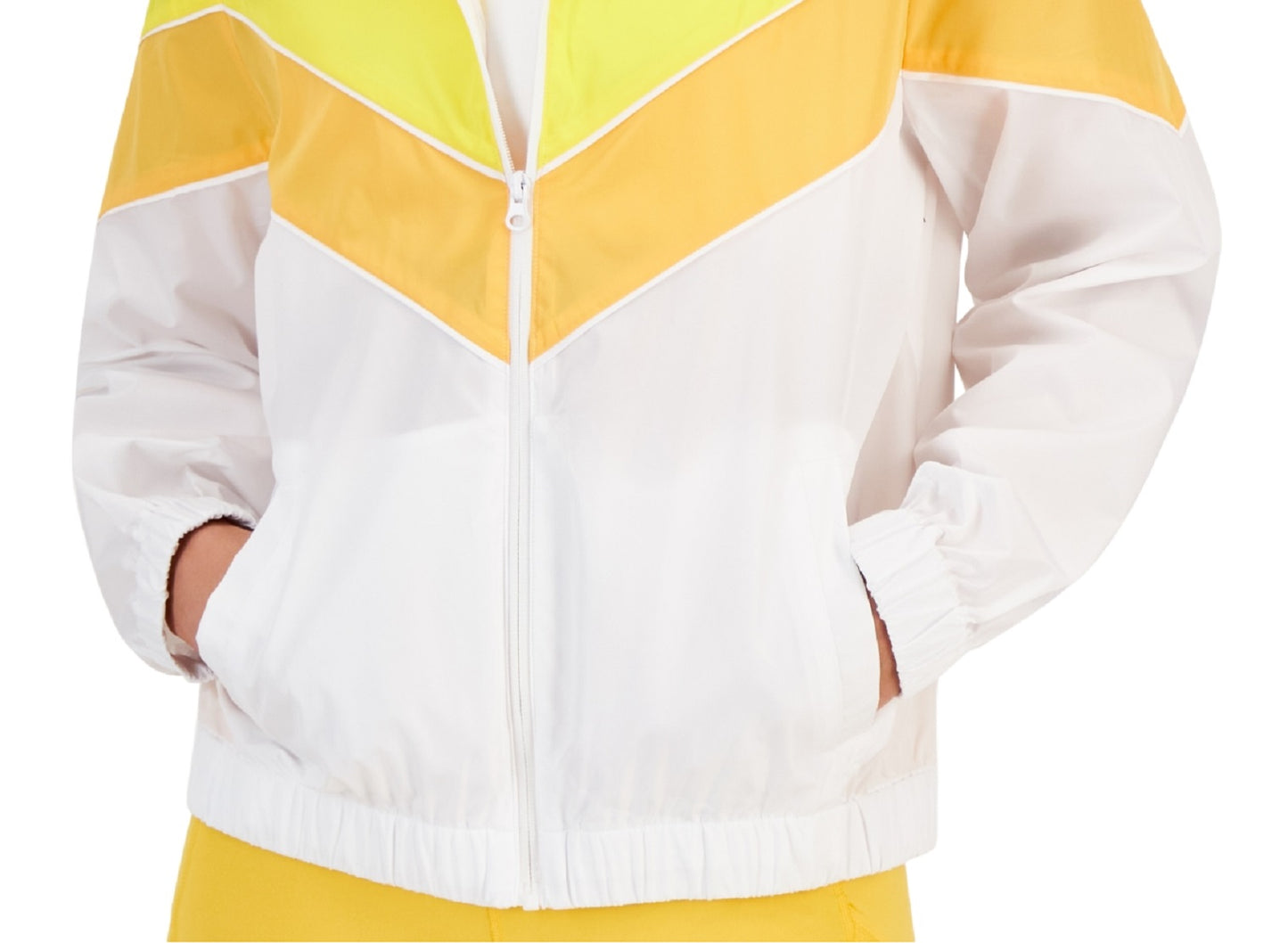 ID Ideology Women's Chevron Striped Windbreaker Yellow Size Medium