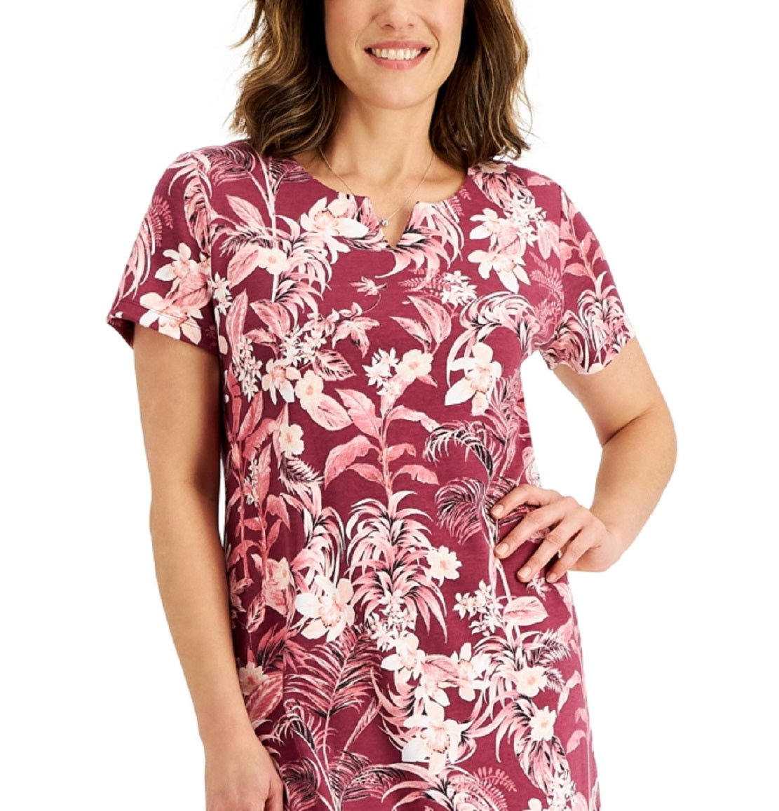 Karen Scott Women's Bali Printed Split Neck Dress Red Size XX-Large