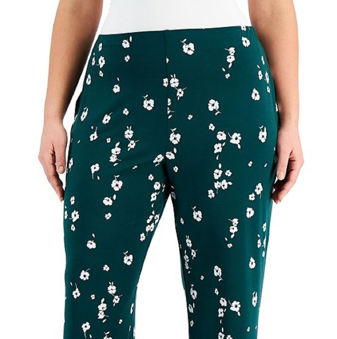 Alfani Women's Floral Print Pull On Pants Green Size 3X