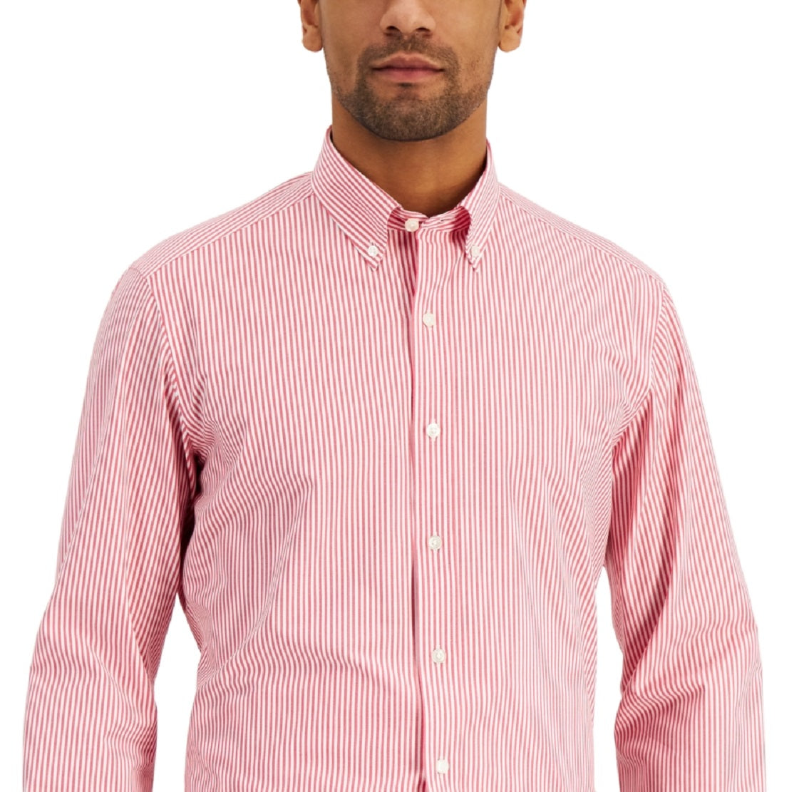 Club Room Men's Slim Fit 4 Way Stretch Stripe Dress Shirt Red Size Small