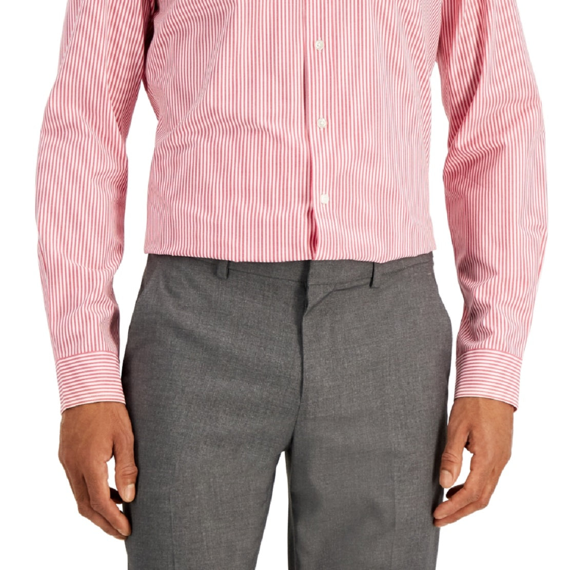 Club Room Men's Slim Fit 4 Way Stretch Stripe Dress Shirt Red Size Small