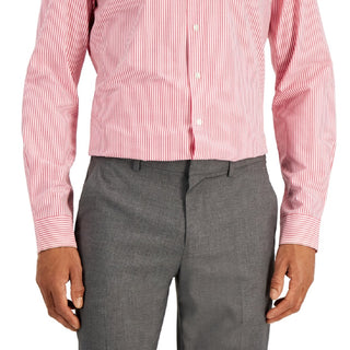 Club Room Men's Slim Fit 4 Way Stretch Stripe Dress Shirt Red Size Small