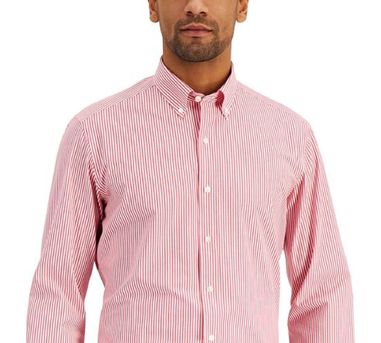Club Room Men's Slim Fit 4 Way Stretch Stripe Dress Shirt Red Size Large