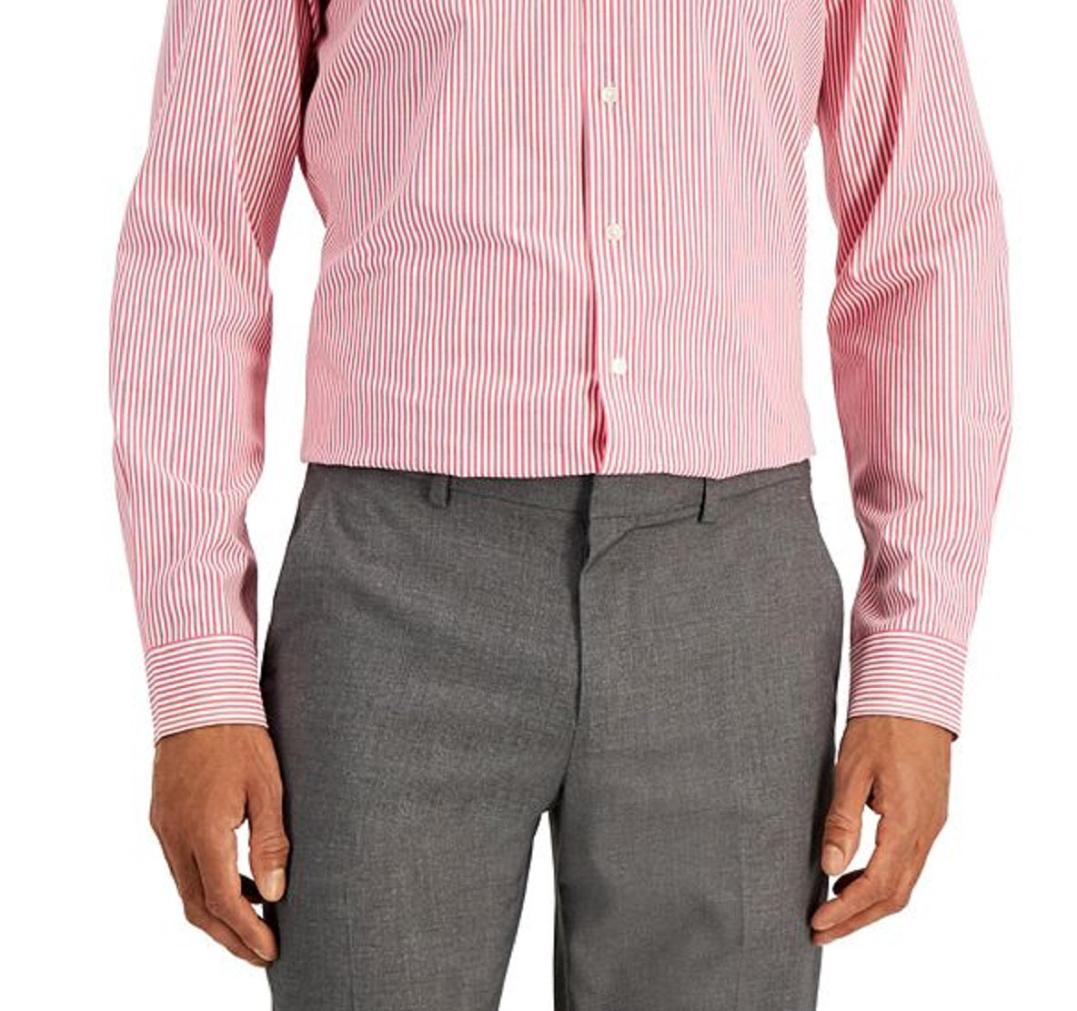 Club Room Men's Slim Fit 4 Way Stretch Stripe Dress Shirt Red Size Large