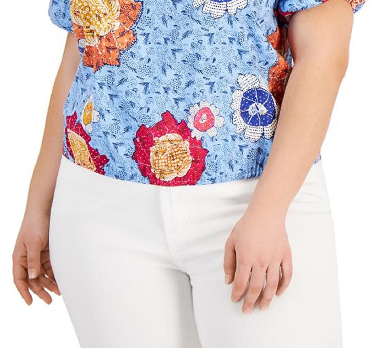 INC International Concepts Women's Cotton Off The Shoulder Top Blue Size 4X