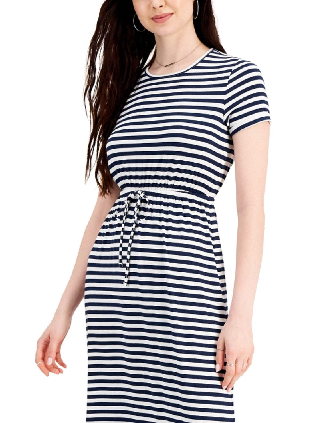 Style & Co Women's Printed Cinch Waist Maxi Dress Blue Size Small