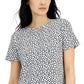 Alfani Women's Printed Crewneck T-Shirt Black Size Small