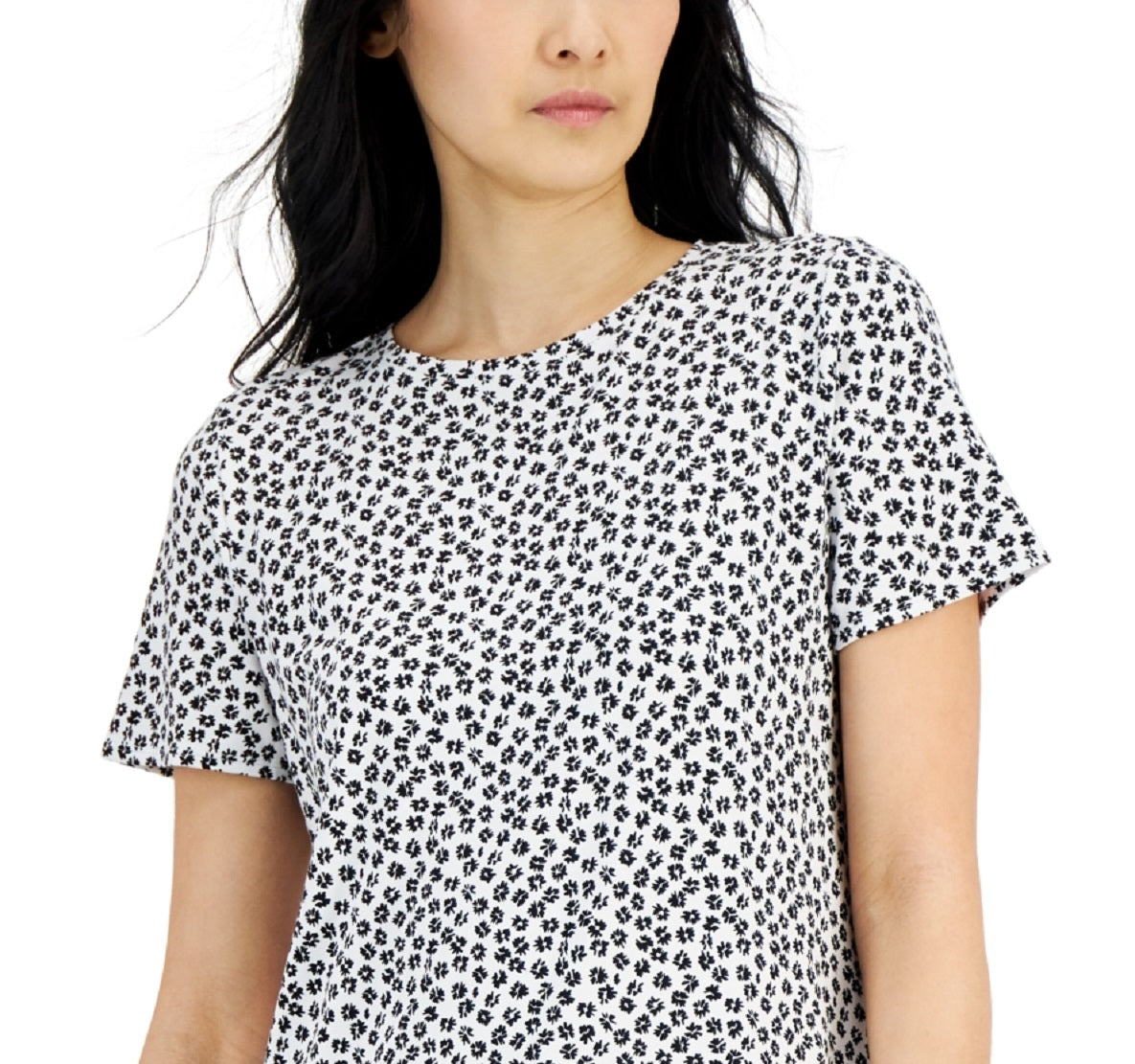 Alfani Women's Printed Crewneck T-Shirt Black Size Small