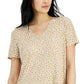 Alfani Women's Printed V Neck T-Shirt Brown Size X-Large