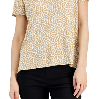 Alfani Women's Printed V Neck T-Shirt Brown Size X-Large