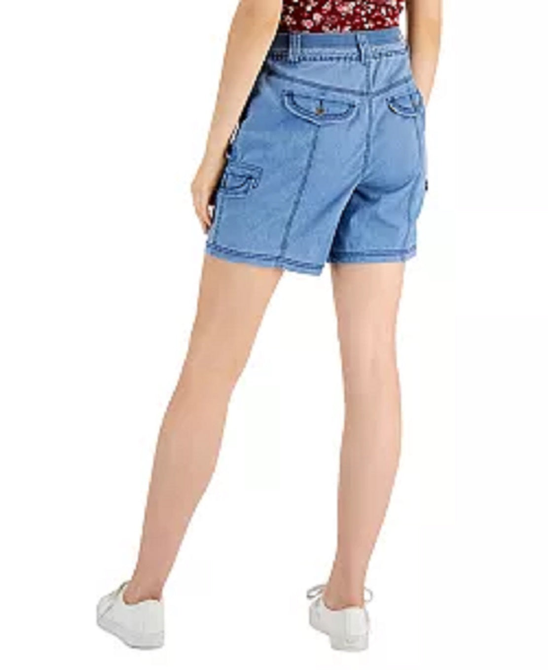 Style & Co Women's Chambray Topstitched Shorts Blue Size 10Petite
