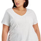 Style & Co Women's Cotton Solid V Neck Top Gray Size 0X