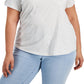 Style & Co Women's Cotton Solid V Neck Top Gray Size 0X