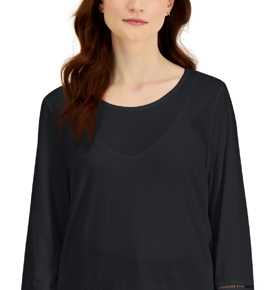 Karen Scott Women's Lattice Trim Top Black Size Medium