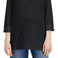 Karen Scott Women's Lattice Trim Top Black Size Medium