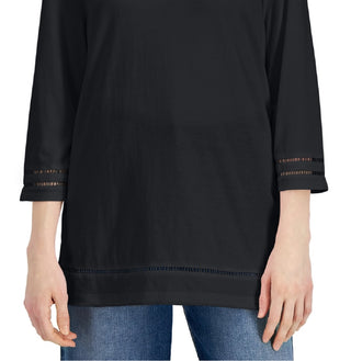 Karen Scott Women's Lattice Trim Top Black Size Medium