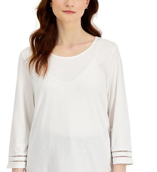Karen Scott Women's Lattice Trim Top White Size X-Large