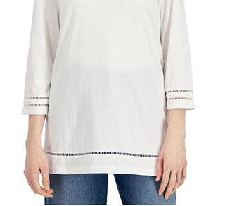 Karen Scott Women's Lattice Trim Top White Size X-Large