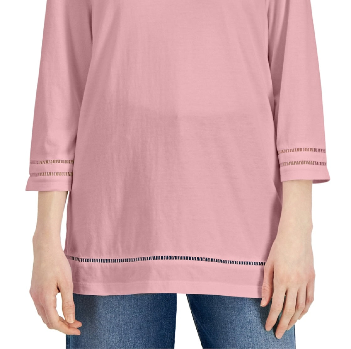 Karen Scott Women's Lattice Trim Top Pink Size Large