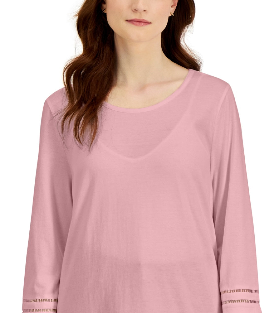 Karen Scott Women's Lattice Trim Top Pink Size X-Large