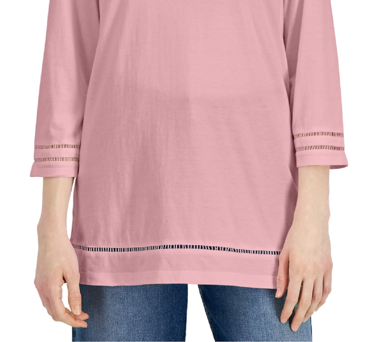 Karen Scott Women's Lattice Trim Top Pink Size X-Large
