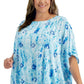 JM Collection Women's Printed Gauze Poncho Top Blue Size 0X