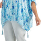 JM Collection Women's Printed Gauze Poncho Top Blue Size 0X