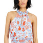 INC International Concepts Women's Printed Mock Neck Top Blue Size X-Large