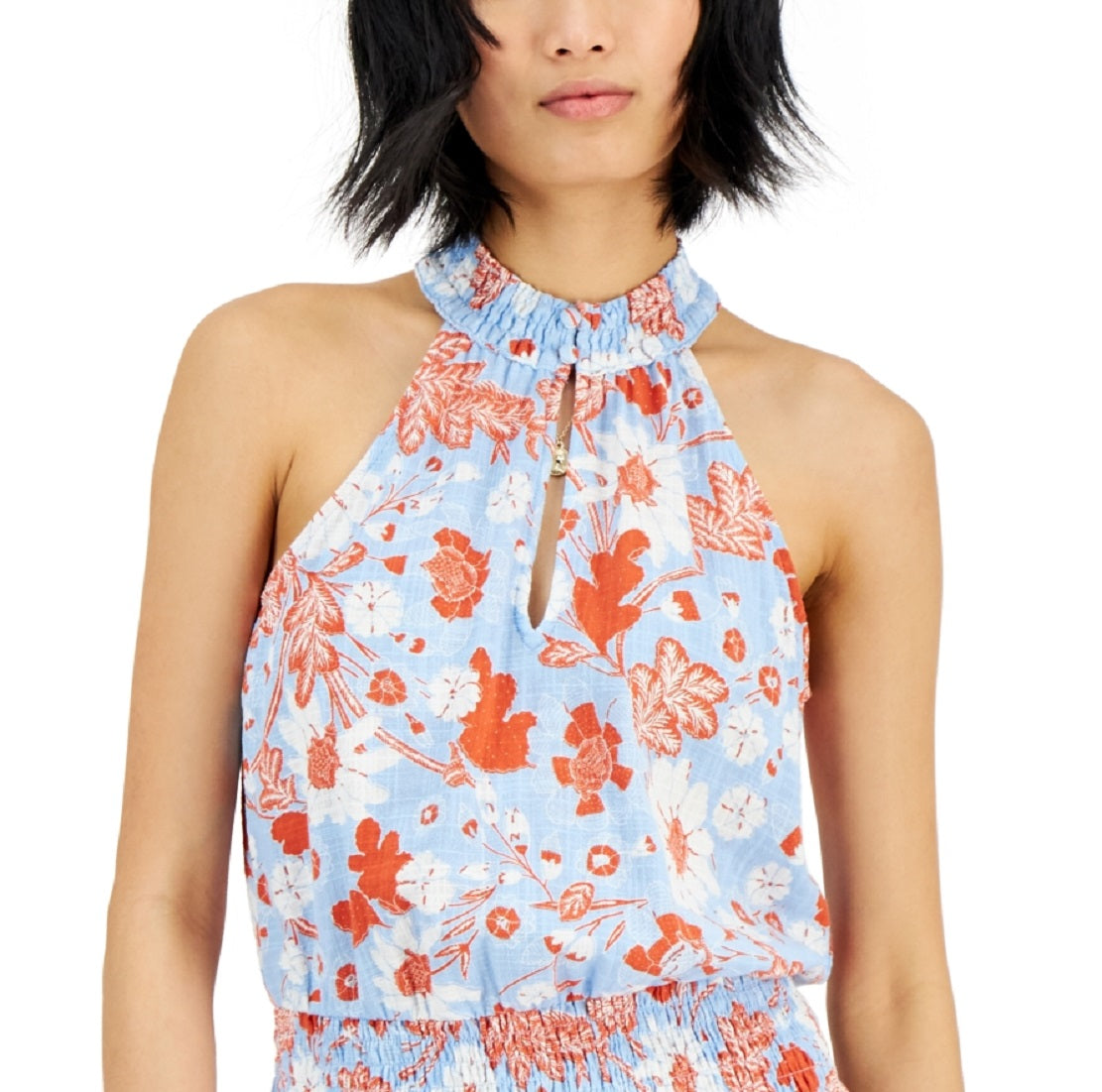 INC International Concepts Women's Printed Mock Neck Top Blue Size X-Large