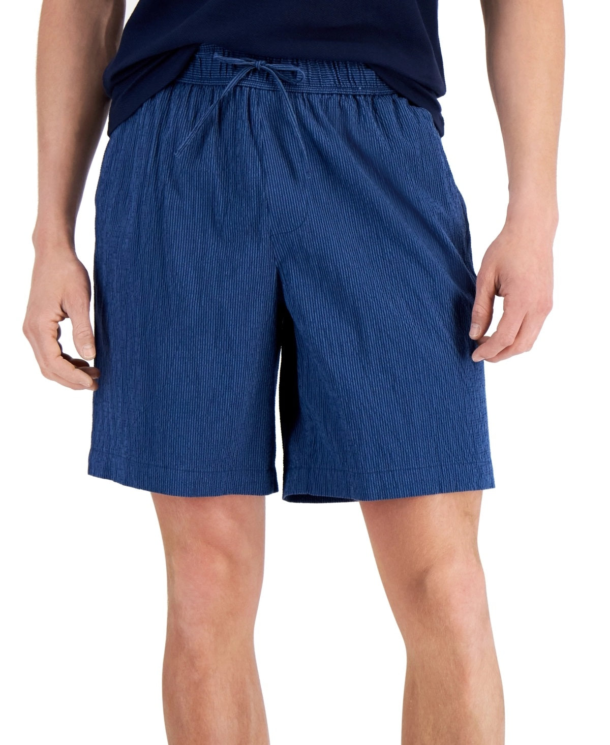 Alfani Men's Regular Fit Yarn Dyed Stripe Seersucker Shorts Blue Size X-Large