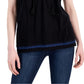 Style & Co Women's Embroidered Split Neckline Top Black Size Small