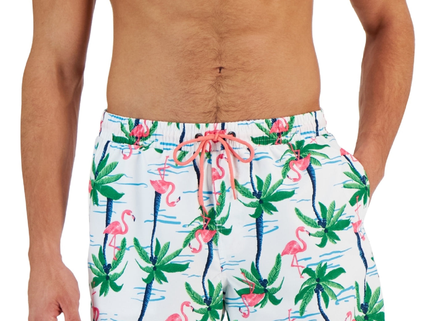 Club Room Men's Flamingo Island Print Swim Shorts White Size Medium