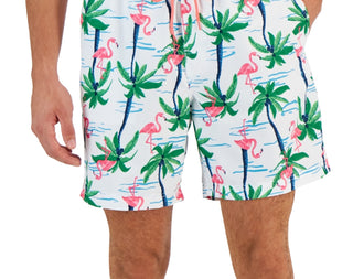 Club Room Men's Flamingo Island Print Swim Shorts White Size Medium