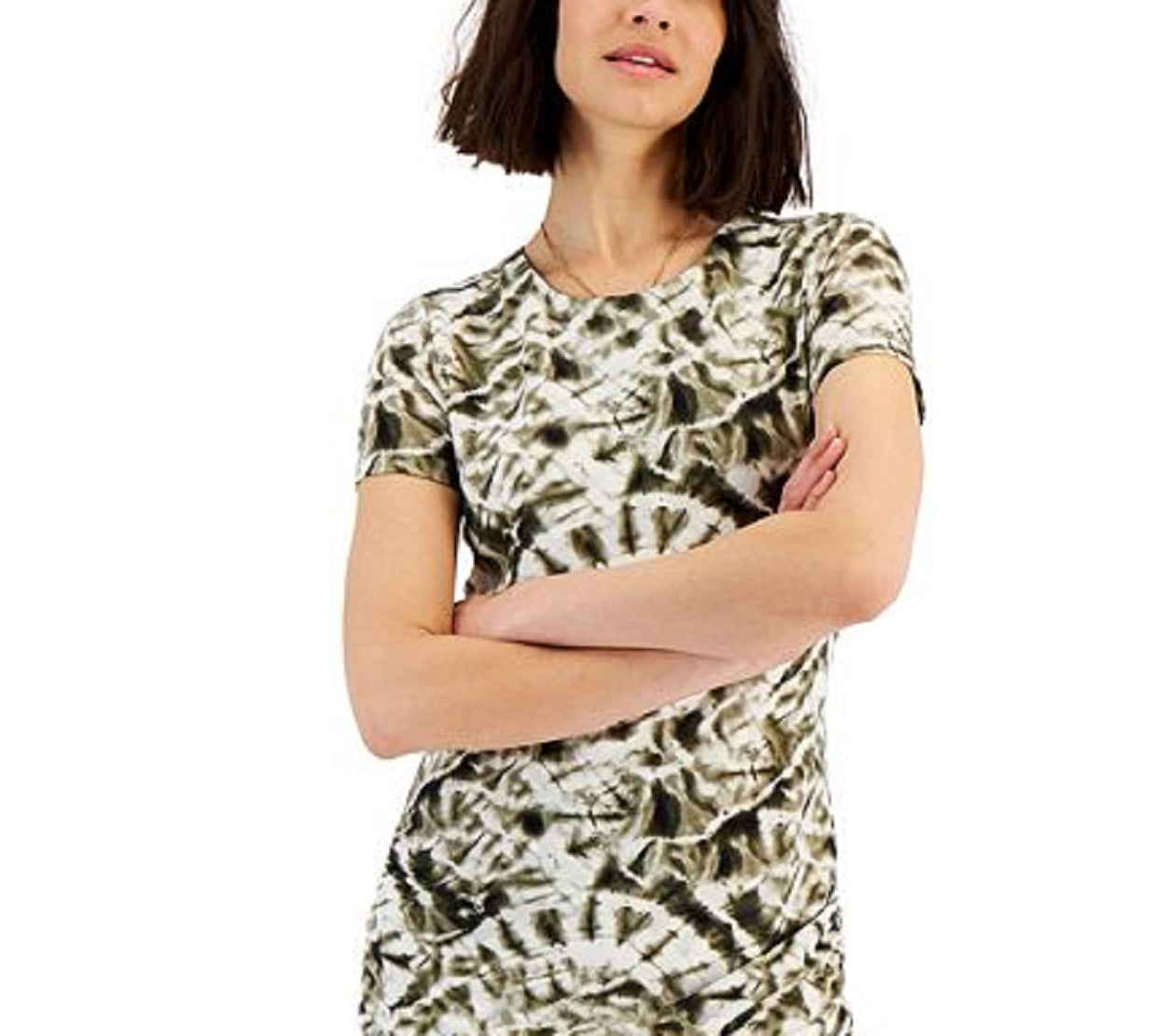 INC International Concepts Women's Printed Tie Dye Ruched Bodycon Dress Green Size Small