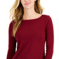Charter Club Women's Pima Cotton Button Shoulder Top Red Size Petite Medium