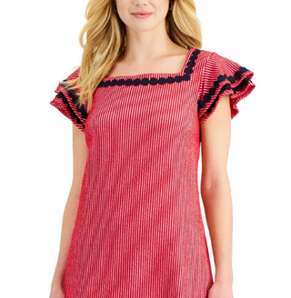 Charter Club Women's Flutter Sleeve Dress Red Size X-Small