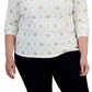 Karen Scott Women's Holiday Printed Mock Neck Top White Size 1X