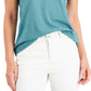 Style & Co Women's Cotton V Neck T-Shirt Green Size Petite Small