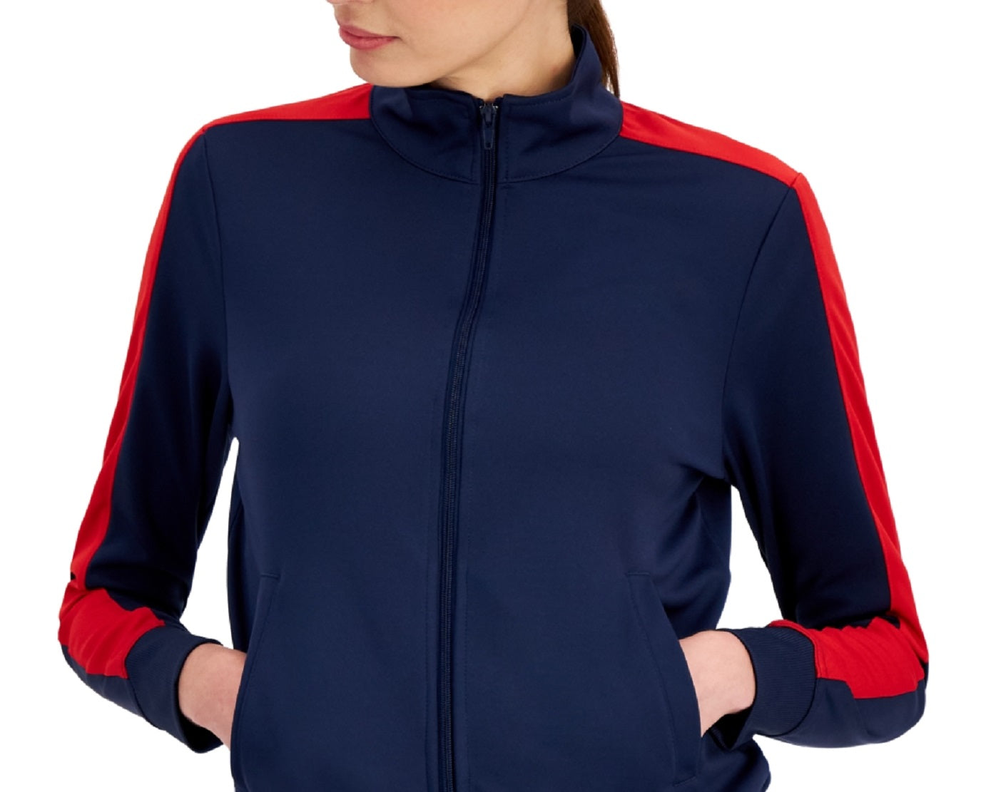 ID Ideology Women's Zip Striped Sleeve Track Jacket Blue Size Medium