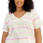 Style & Co Women's Cotton Striped Tee Pink Size 3X
