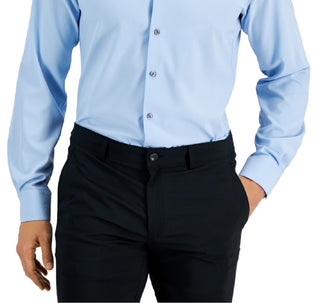 Alfani Men's Slim Fit 4 Way Stretch Solid Dress Shirt Blue Size 17X36X37