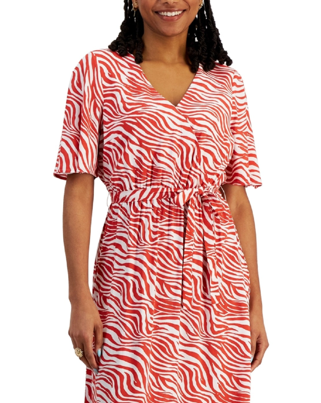 INC International Concepts Women's Printed Surplice Maxi Dress Orange Size Petite Large