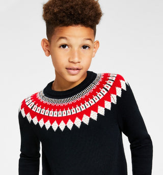 Charter Club Big Boy's Fair Isle Mock Neck Holiday Sweater Black Size Medium