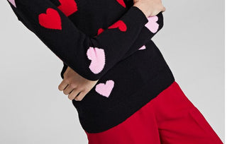 Charter Club Women's 100% Cashmere Heart Print Sweater Black Size X-Large