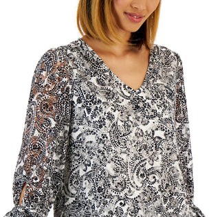 Charter Club Women's Paisley Print Lace Top Black Size Medium