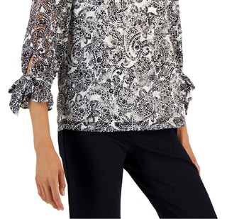 Charter Club Women's Paisley Print Lace Top Black Size Medium