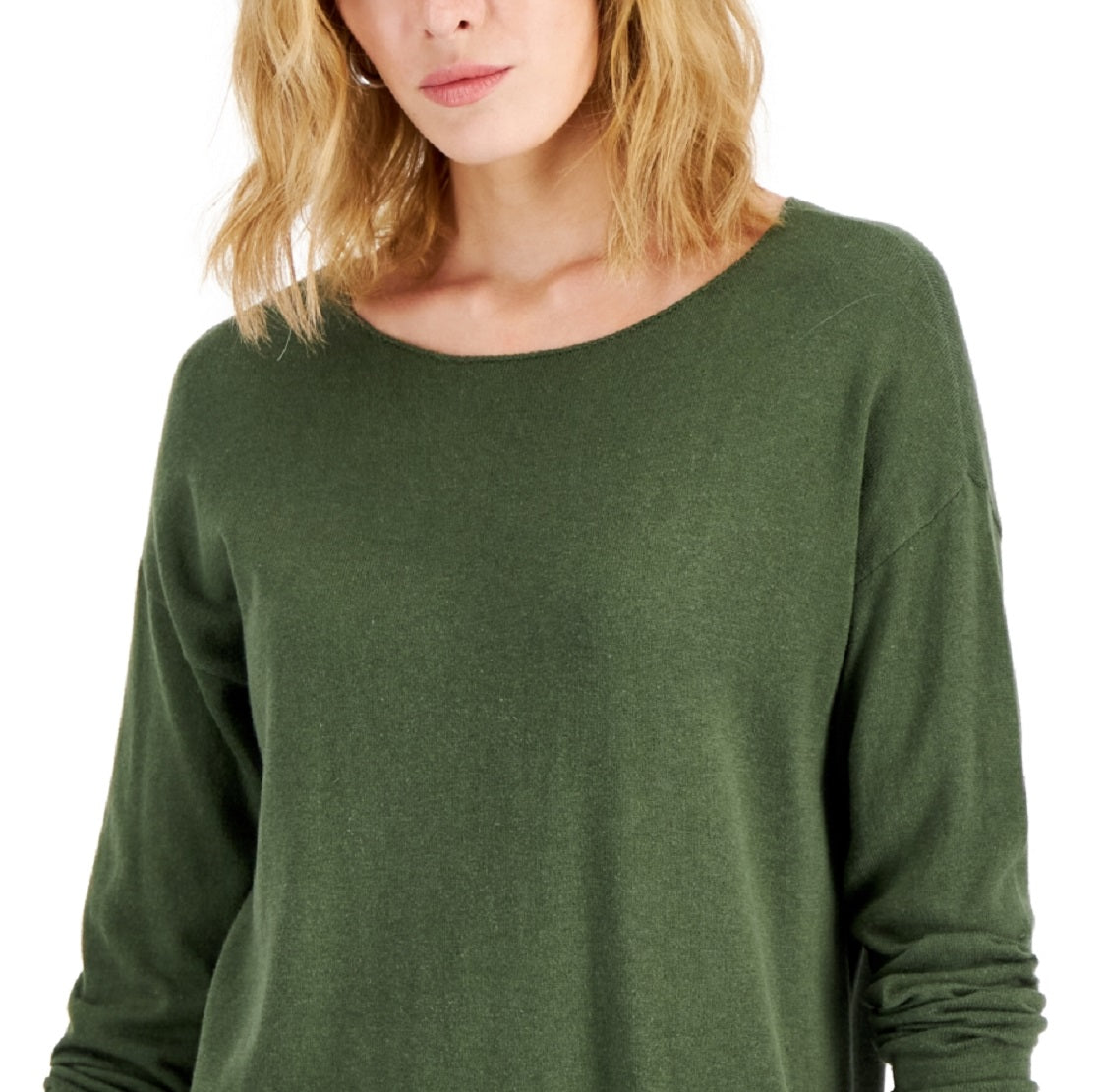 INC International Concepts Women's Step Hem Long Sleeve Boatneck Sweater Green Size X-Small