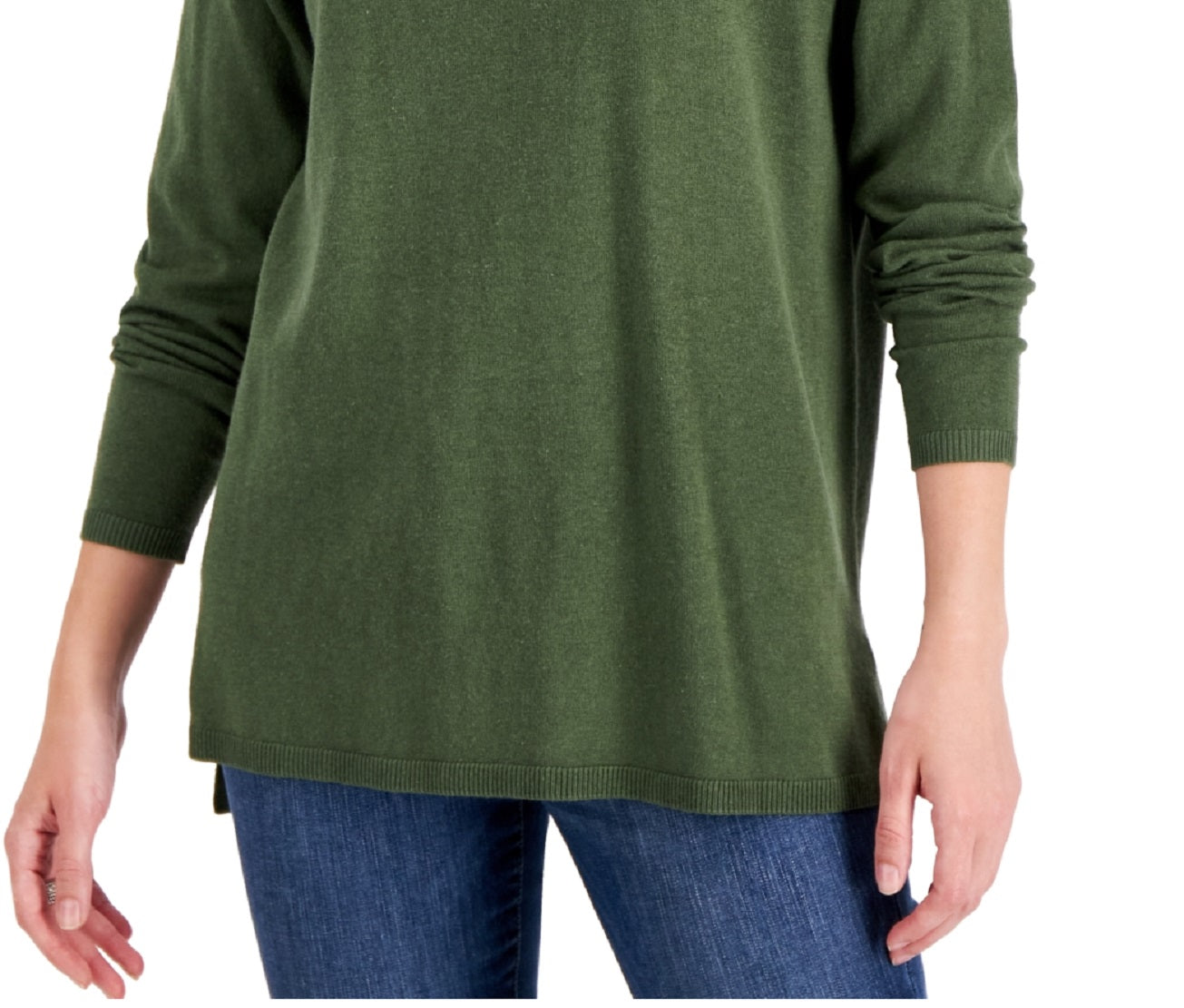 INC International Concepts Women's Step Hem Long Sleeve Boatneck Sweater Green Size X-Small