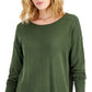 INC International Concepts Women's Step Hem Long Sleeve Boatneck Sweater Green Size Medium