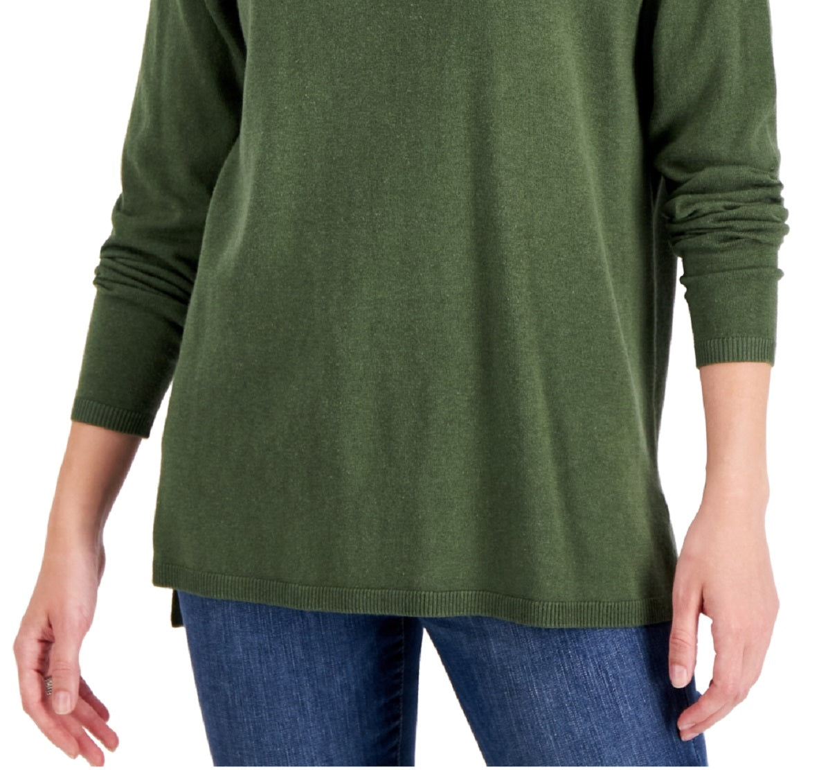INC International Concepts Women's Step Hem Long Sleeve Boatneck Sweater Green Size Medium